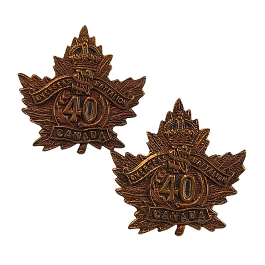 WW1 Canadian CEF 40th Battalion Collar Badge Pair -Halifax Nova Scotia