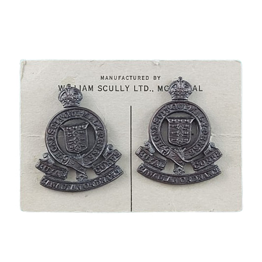 WW2 RCOC Royal Canadian Ordnance Corps OSD Officer's Collar Badge Pair On Scully Card