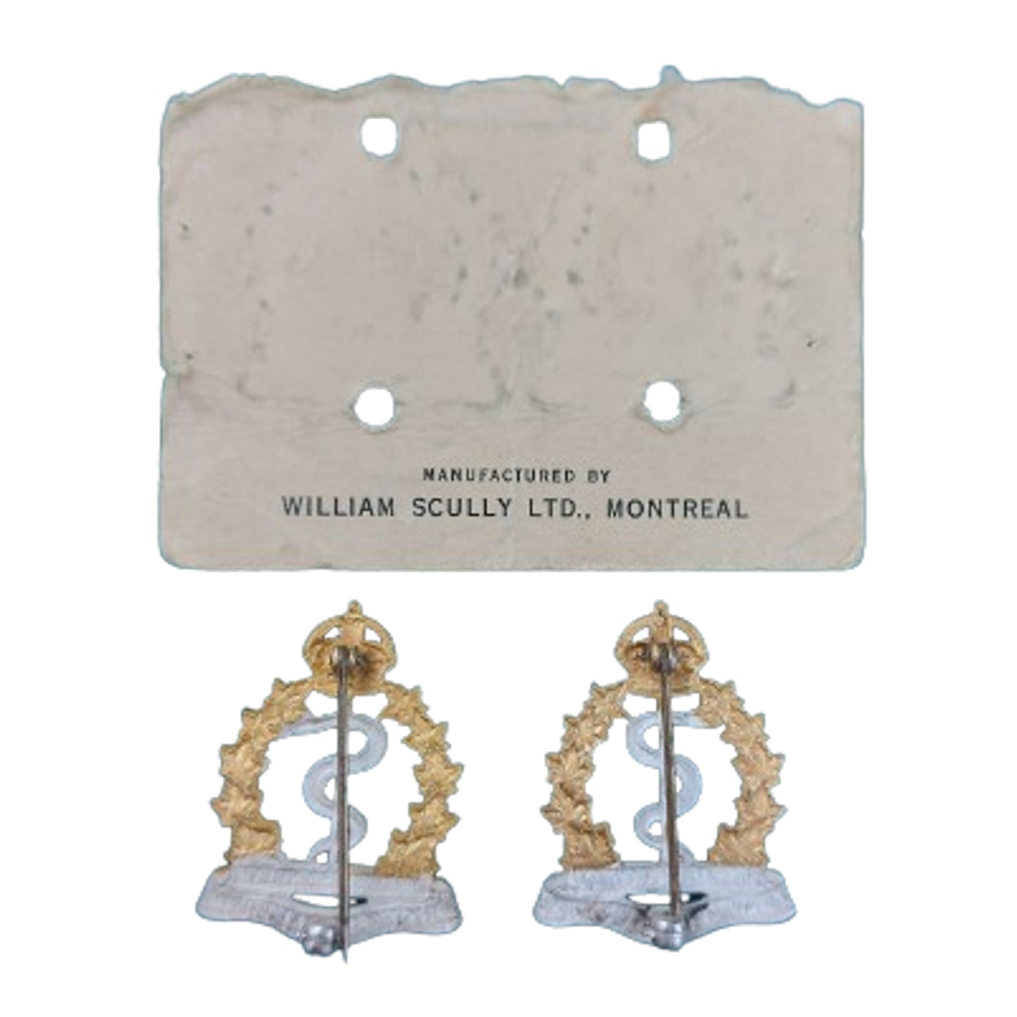 WW2 RCAMC Royal Canadian Army Medical Corps Nursing sister's Collar Badge Pair On Scully Card