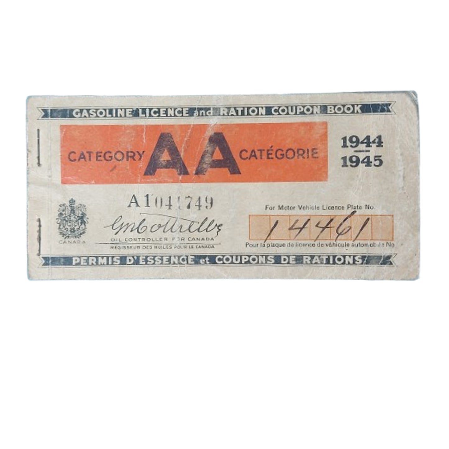 WW2 Canadian Gasoline Licence And Ration Coupon Book