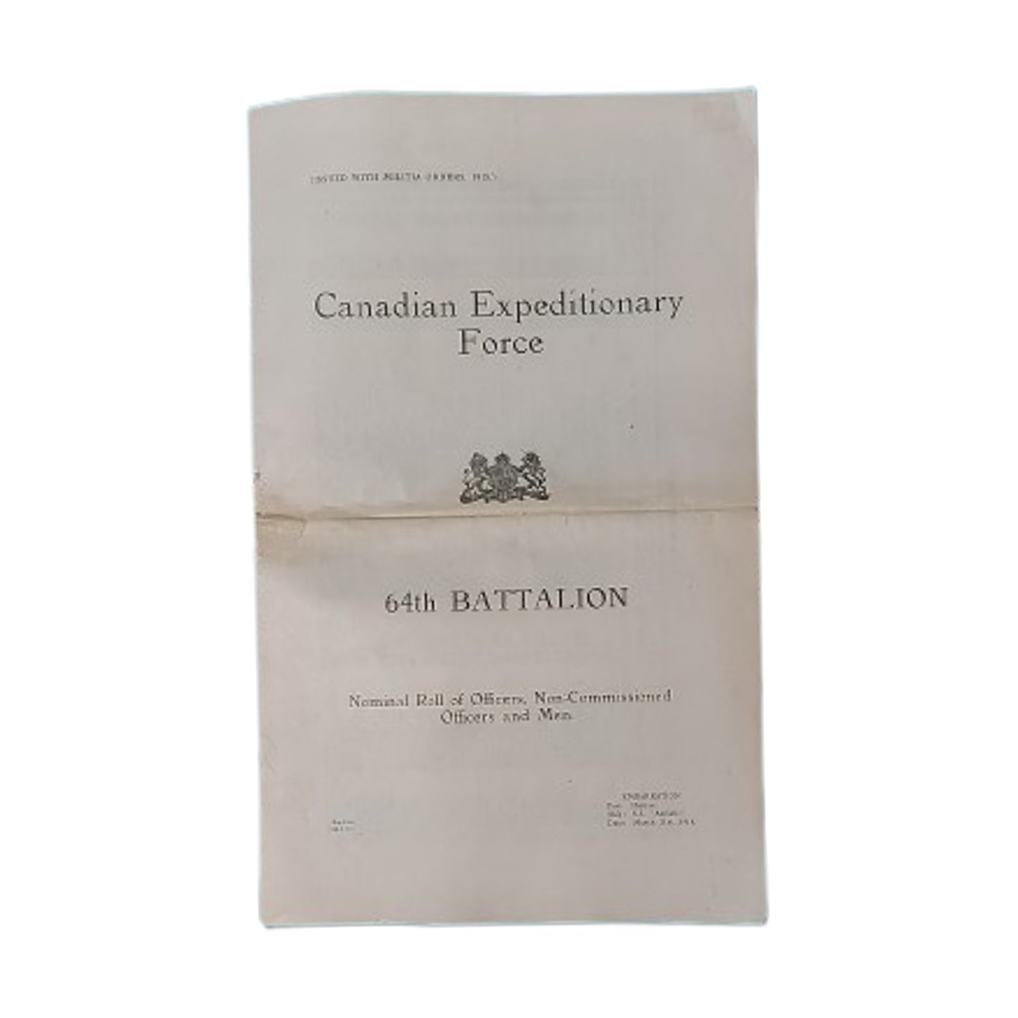WW1 Canadian CEF Nominal roll 64th Battalion