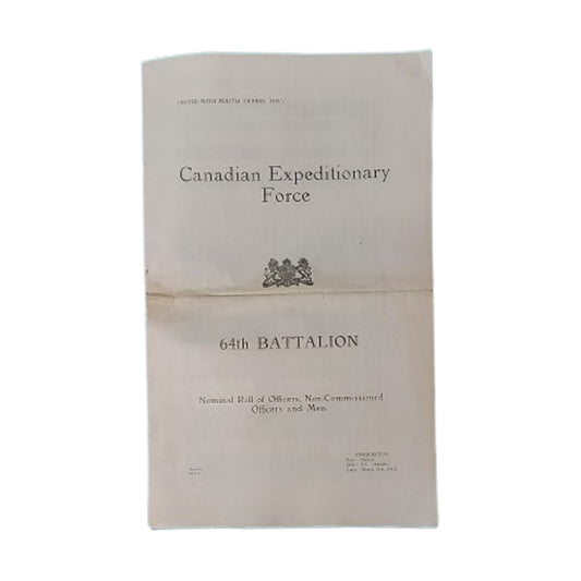 WW1 Canadian CEF Nominal roll 64th Battalion