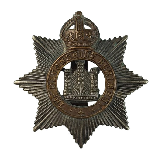 WW1 British Devonshire Regiment Cap Badge Bi-Metal