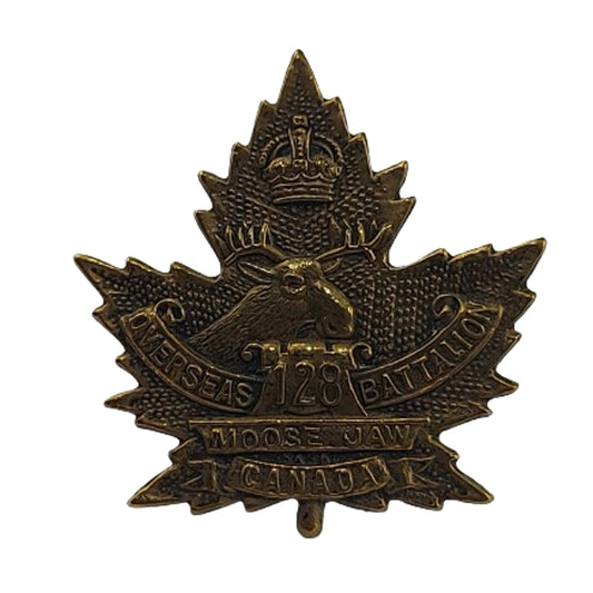 WW1 Canadian 128th Battalion Collar Badge -Moose Jaw Saskatchewan -J.R. Gaunt
