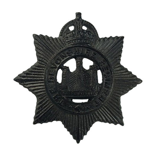 WW1 British Devonshire Regiment Cap Badge -Blackened Finish