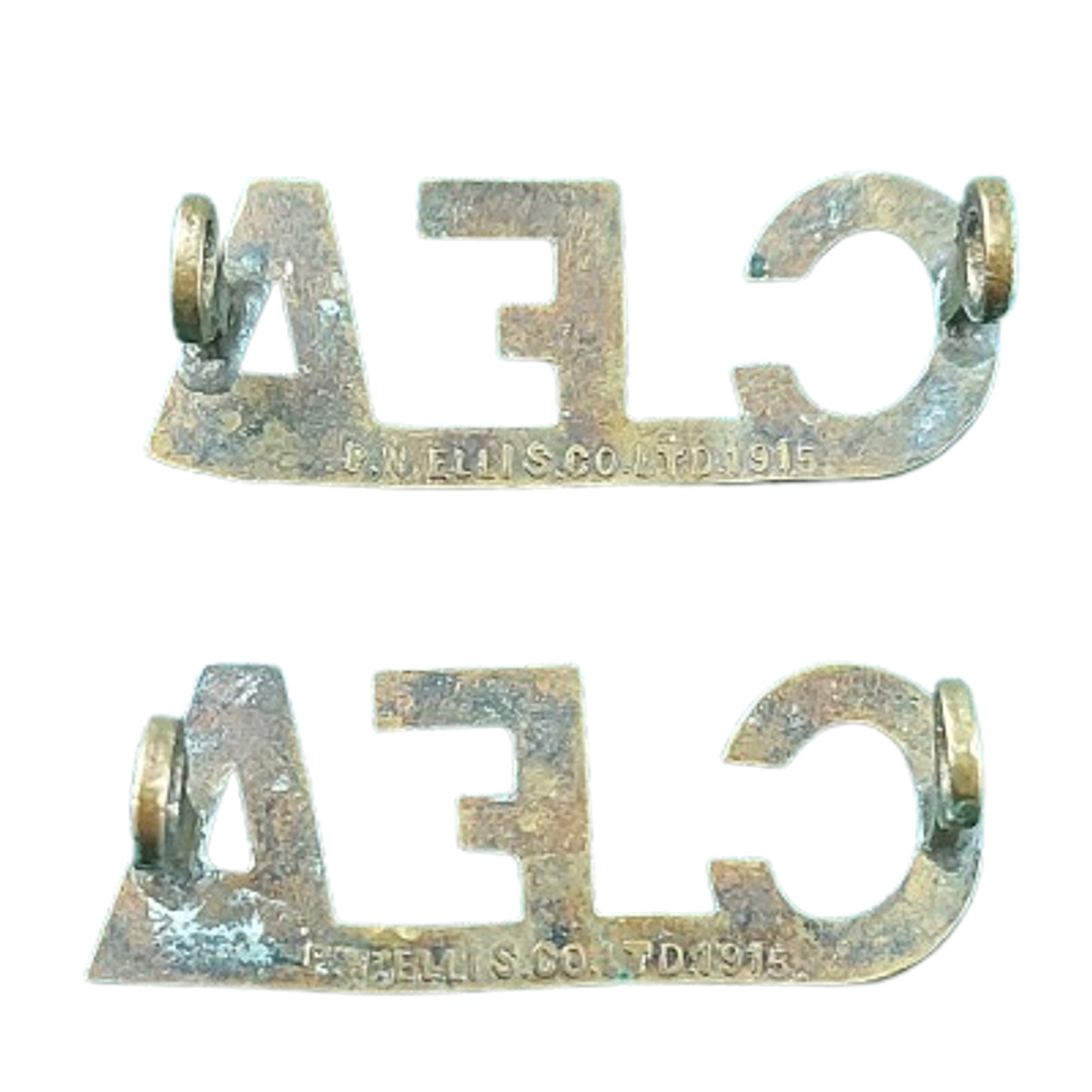 WW1 CFA Canadian Field Artillery Brass Shoulder Title Pair -Ellis 1915