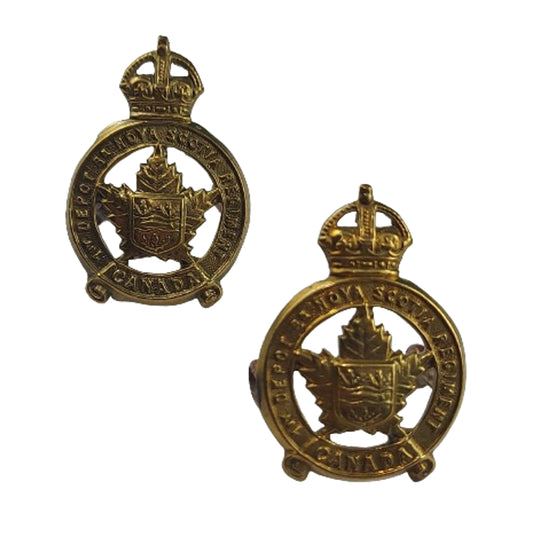 WW2 Canadian 1st Depot Battalion Nova Scotia Regiment Collar Badge Pair