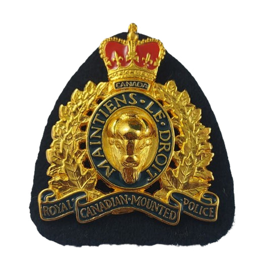 QEII RCMP Royal Canadian Mounted Police Cap Badge -Gilt And Enamel