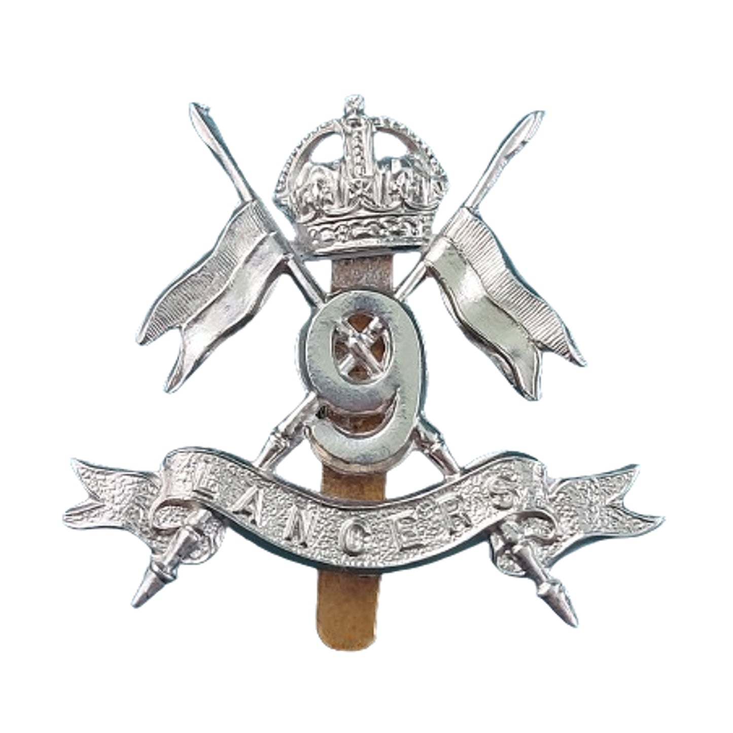 WW2 British 9th Lancers Cap Badge -Maker Marked