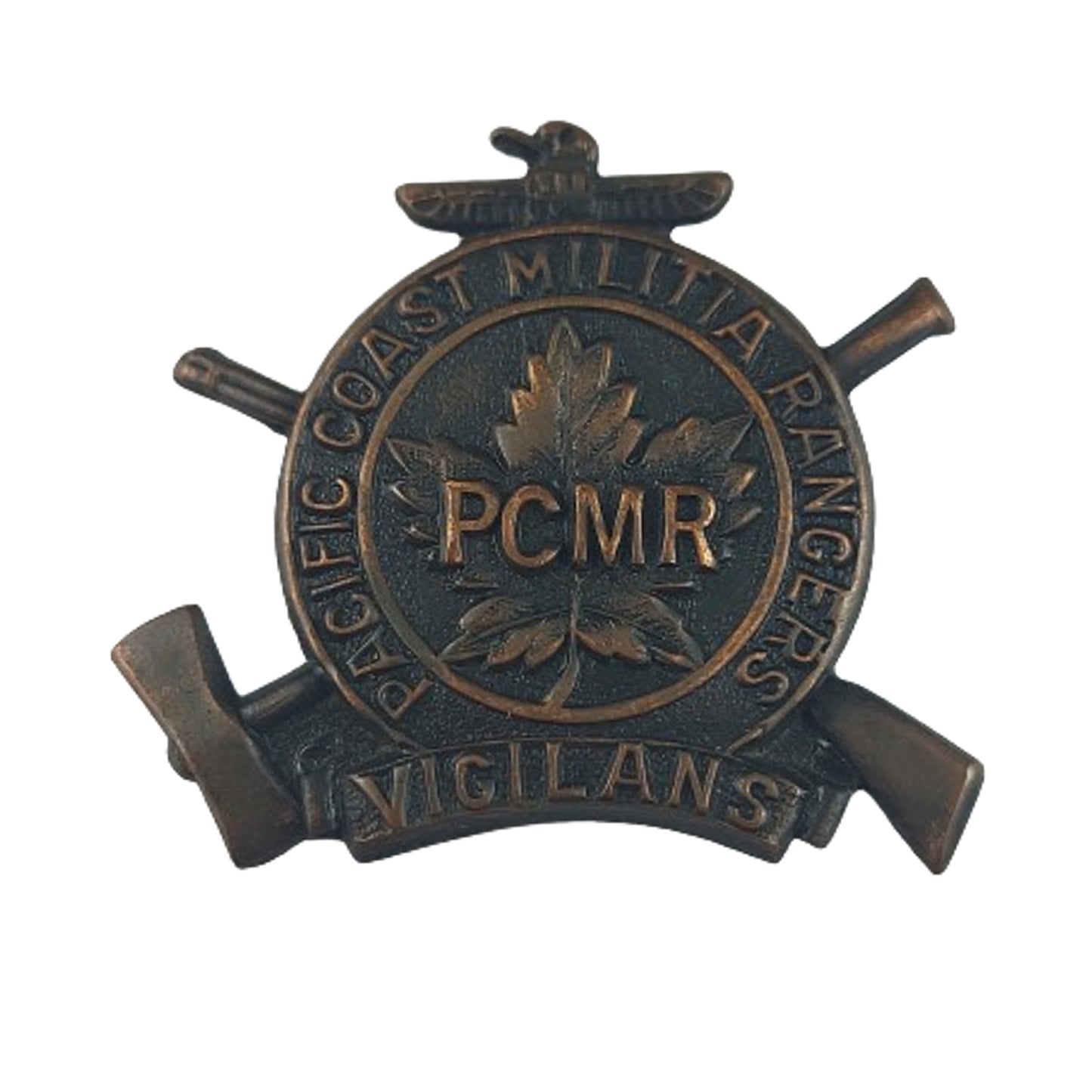 WW2 PCMR Pacific Coast Mountain Rangers Cap Badge -Maker Marked