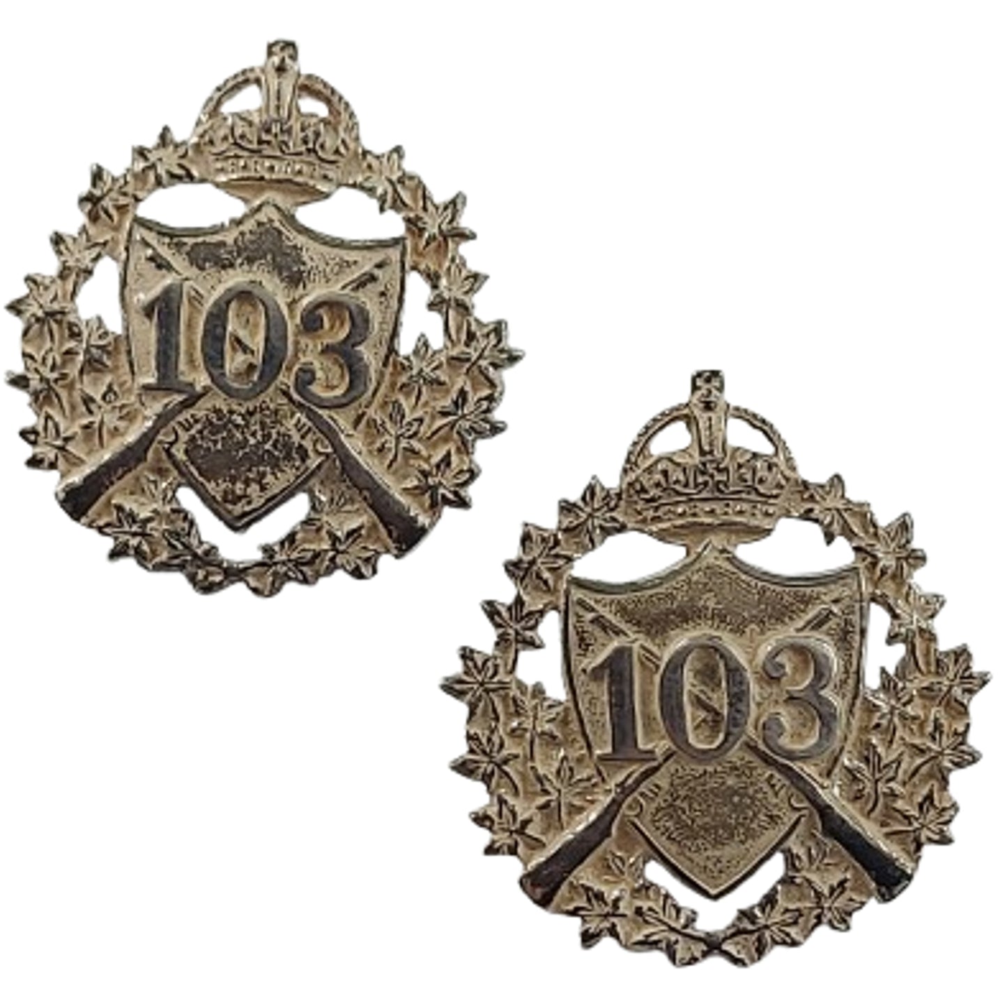 Pre-WW1 Canadian 103rd Calgary Rifles Officer's Collar Badge Pair