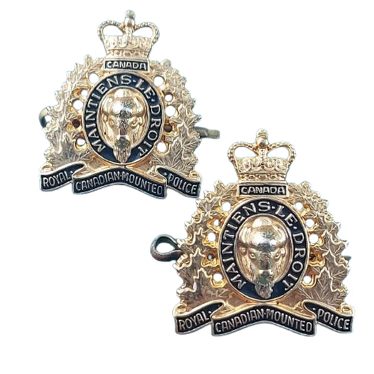 QEII RCMP Royal Canadian Mounted Police Collar Badge Pair