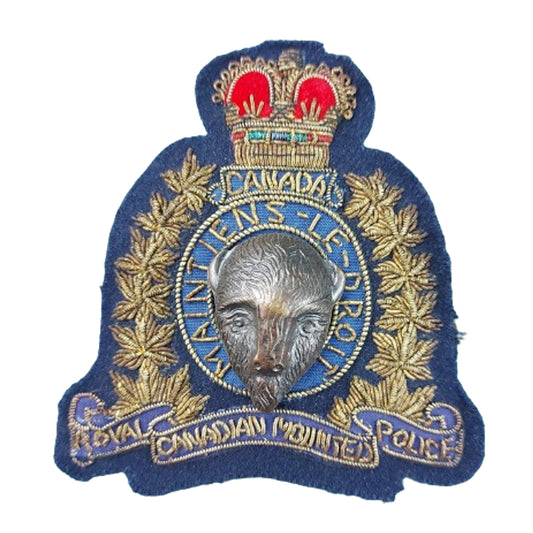 QEII RCMP Royal Canadian Mounted Police Blazer Crest -Bullion And Whit Metal