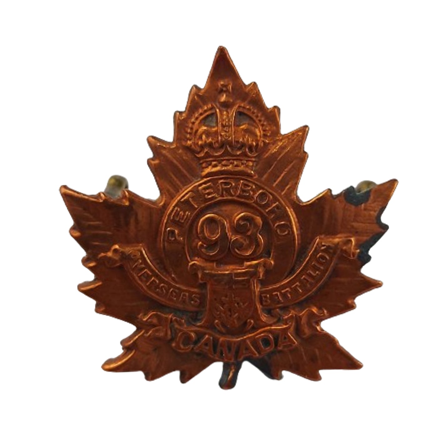 WW1 Canadian 93rd Battalion Collar Badge -Peterborough Ontario ...