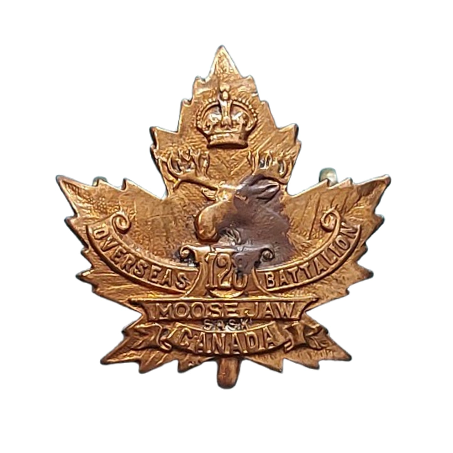 WW1 Canadian 128th Battalion Collar Badge Moose Jaw Saskatchewan