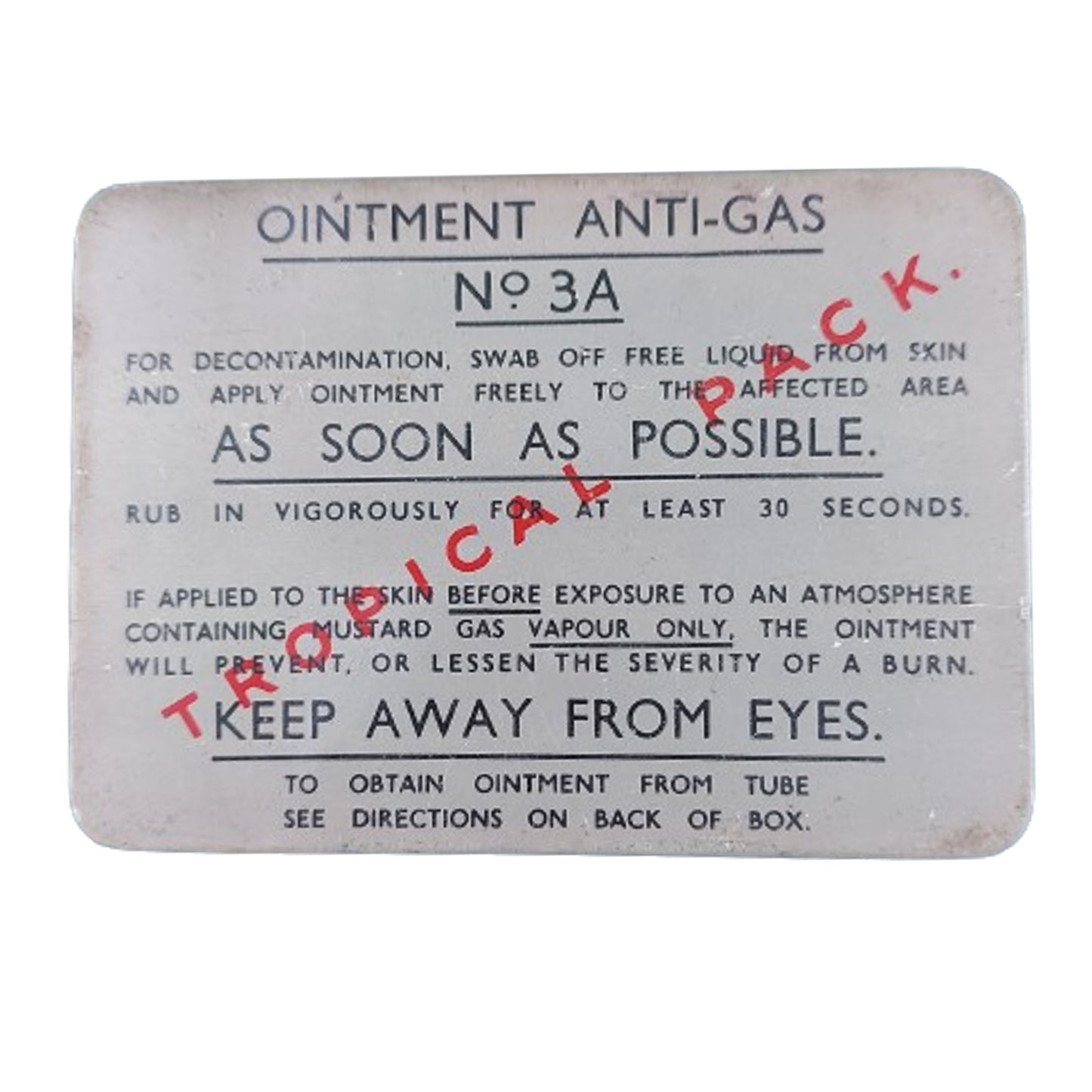 WW2 Canadian Anti-Gas Ointment No. 3A -Tropical Pack 1941