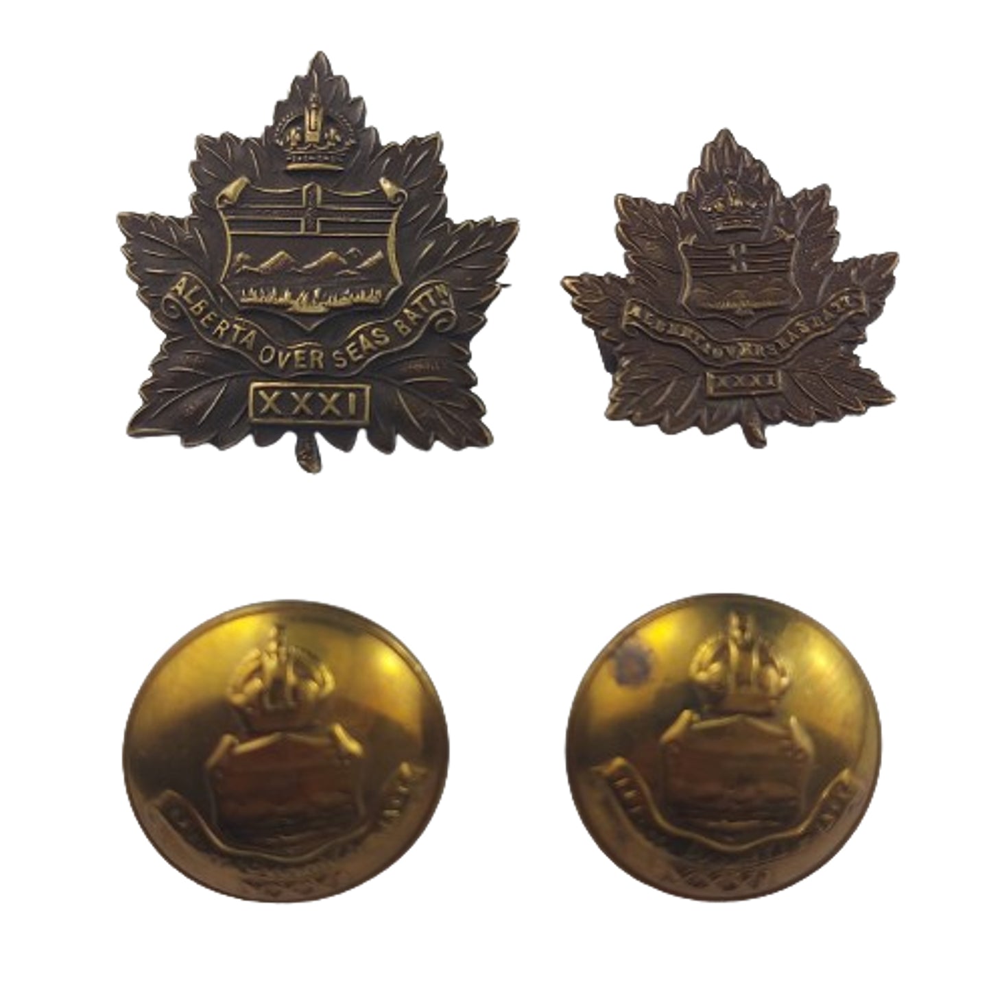 WW1 Canadian 3st Battalion Cap Collar And Button Set -Medicine Hat Alberta