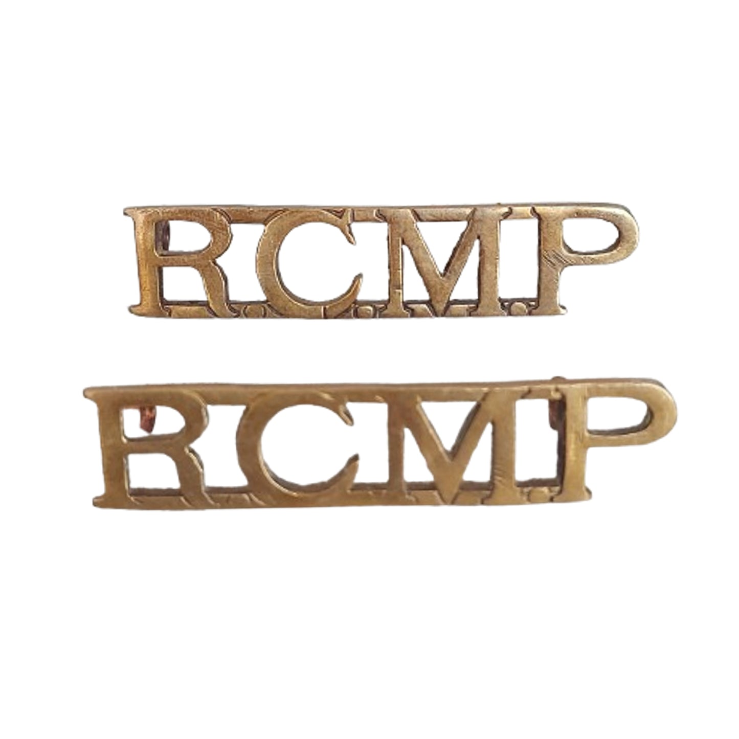 WW2 Canadian RCMP Royal Canadian Mounted Police Brass Shoulder Title Pair