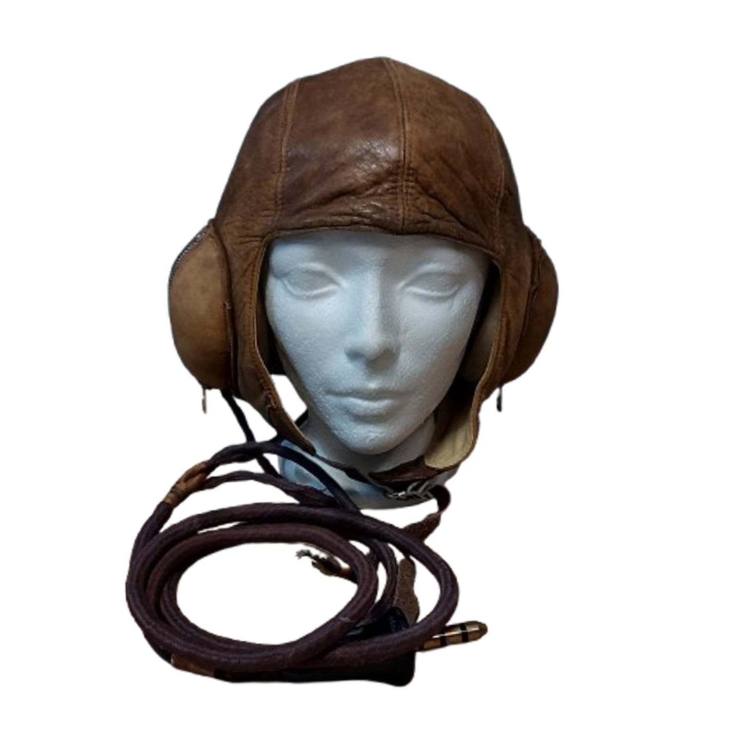 WW2 Canadian RCAF Type B Leather Flying Helmet With Cord And Service Number