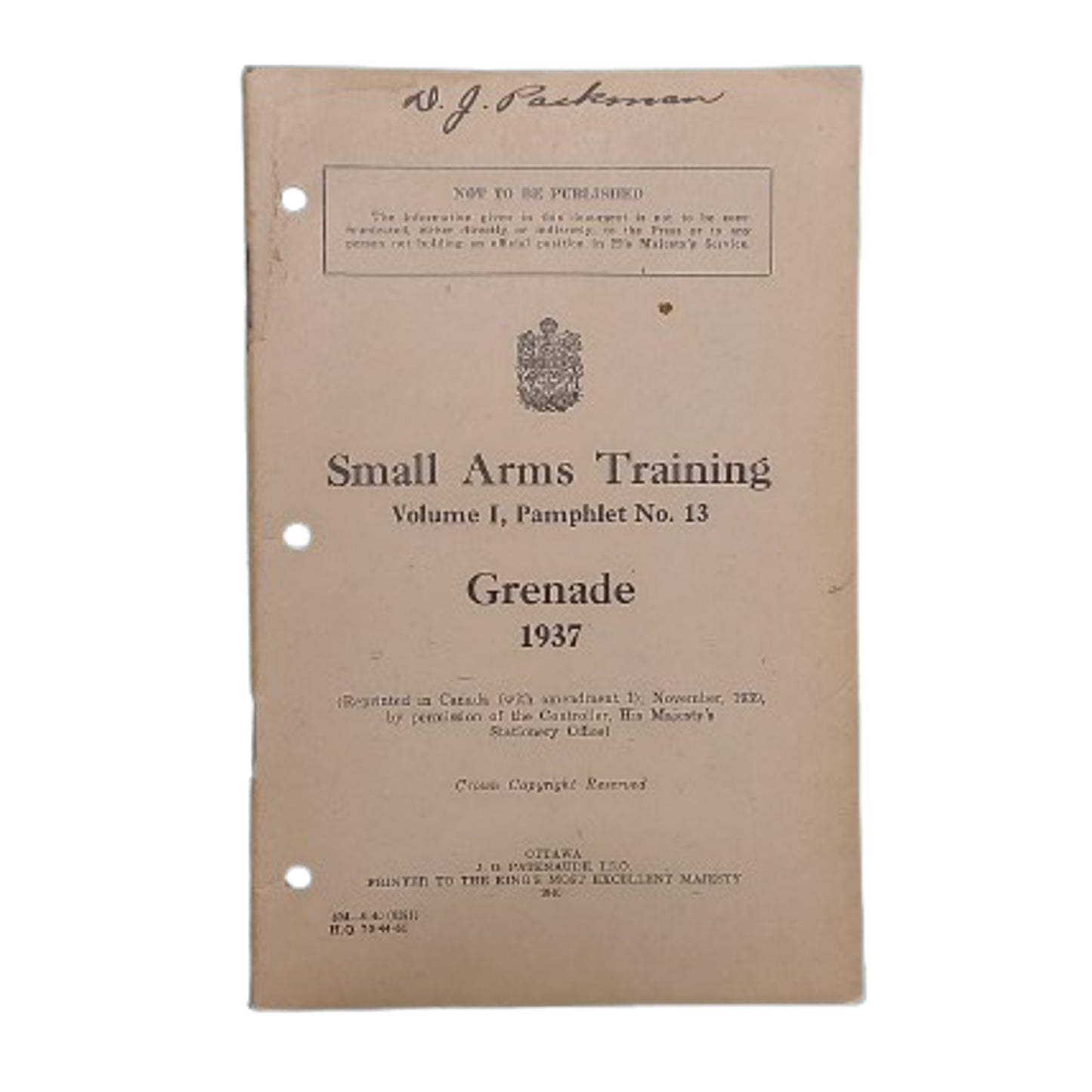 WW2 Canadian Small Arms Training Pamphlet Grenade 1937