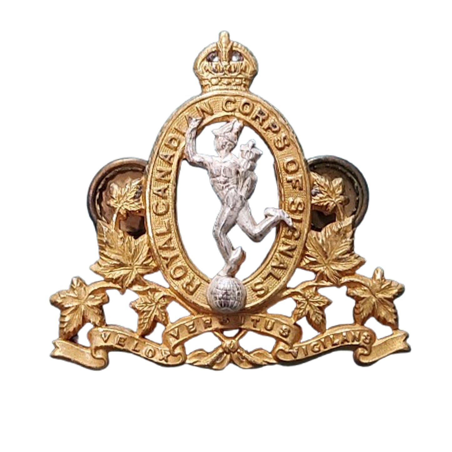 WW2 Canadian RCCS Royal Canadian Corps Of Signals Officers Cap Badge