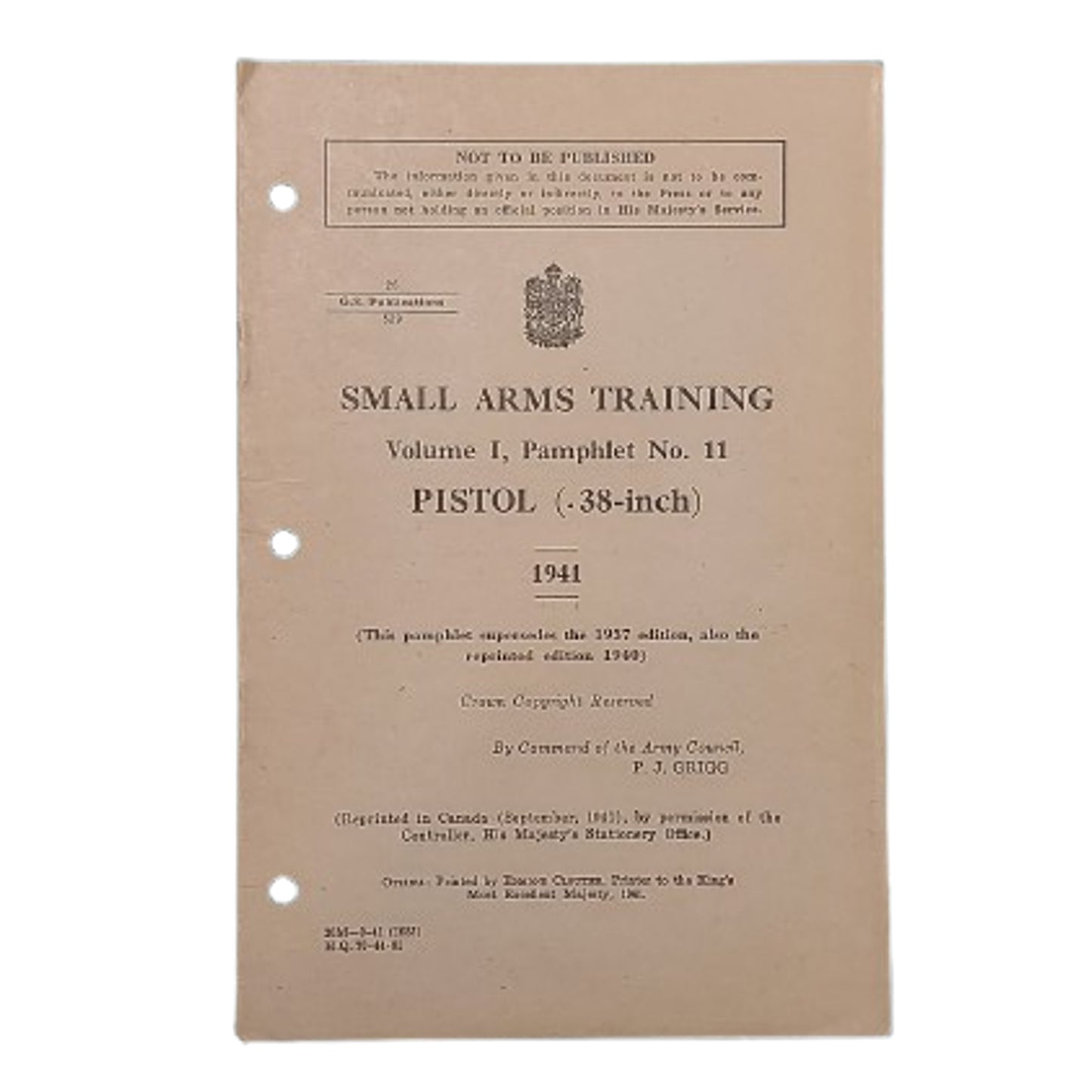 WW2 Canadian Small Arms Training Pamphlet Pistol 1941