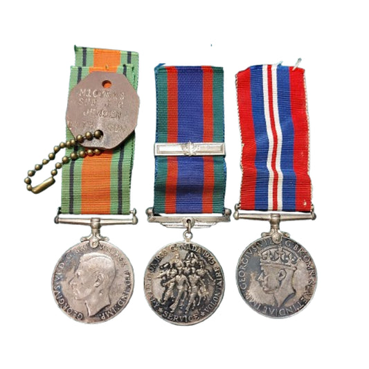 WW2 Canadian Medal Trio With I.D. Tag 13th District Depot