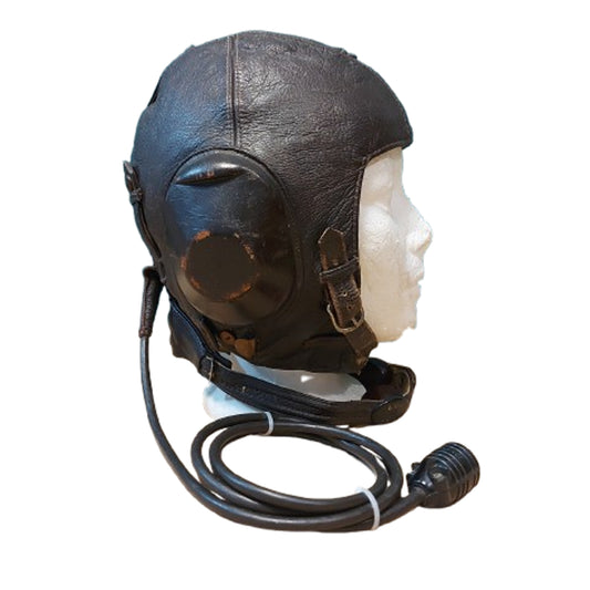 WW2 German Luftwaffe LKpW101 Leather Winter Flight Helmet With Throat Mic And Cord