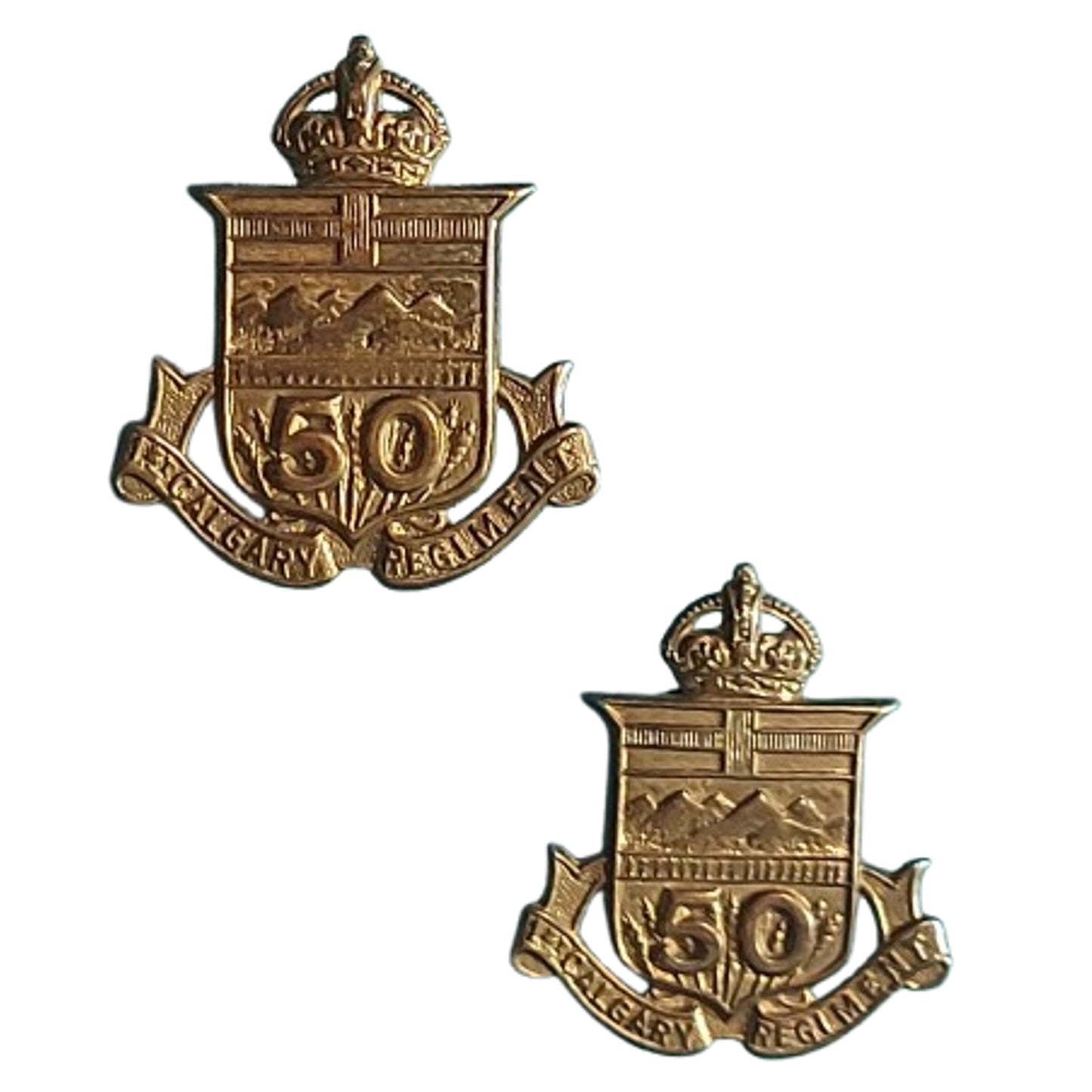 WW1 Canadian 50th Battalion Collar Badge Pair Calgary Alberta