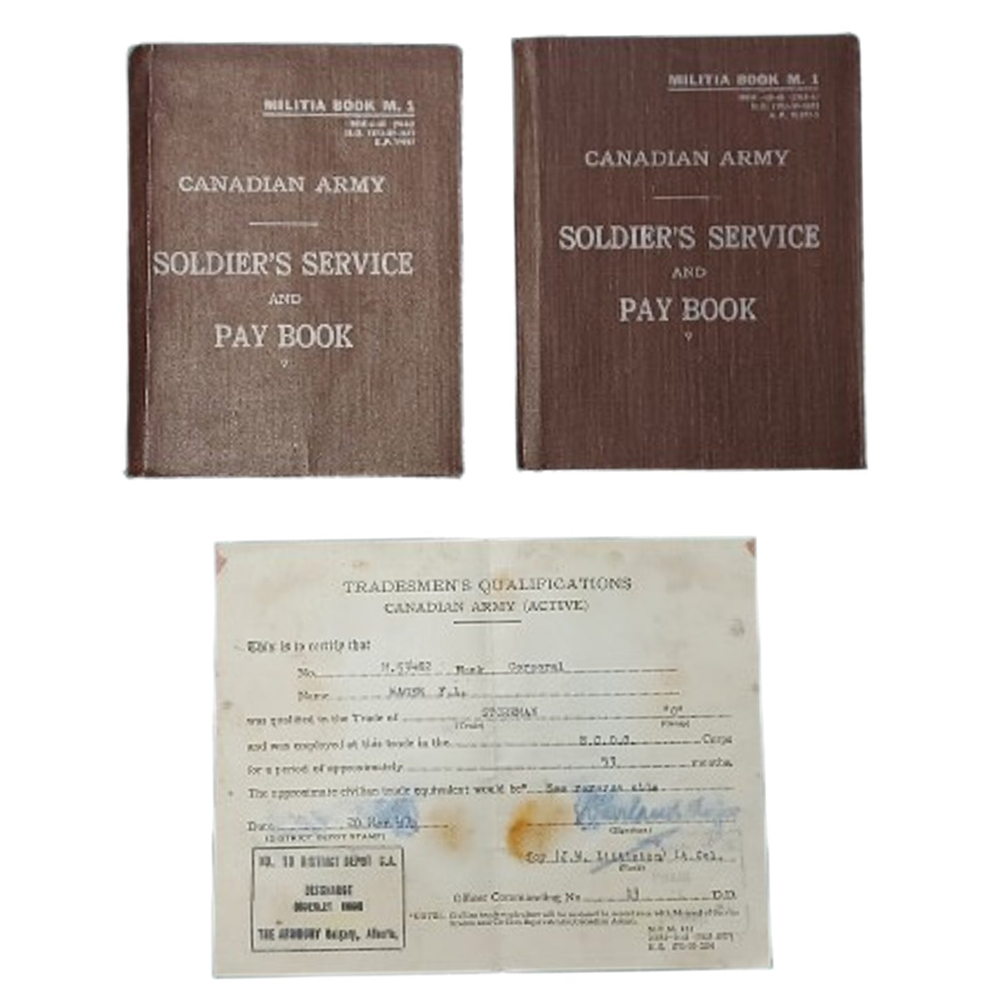WW2 Canadian Army Pay Books And Trade Qualification