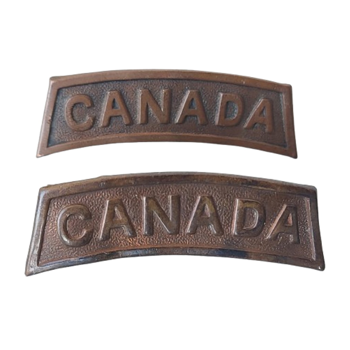 WW1 Canadian CEF CANADA Metal Shoulder Title Pair Roden Bros.