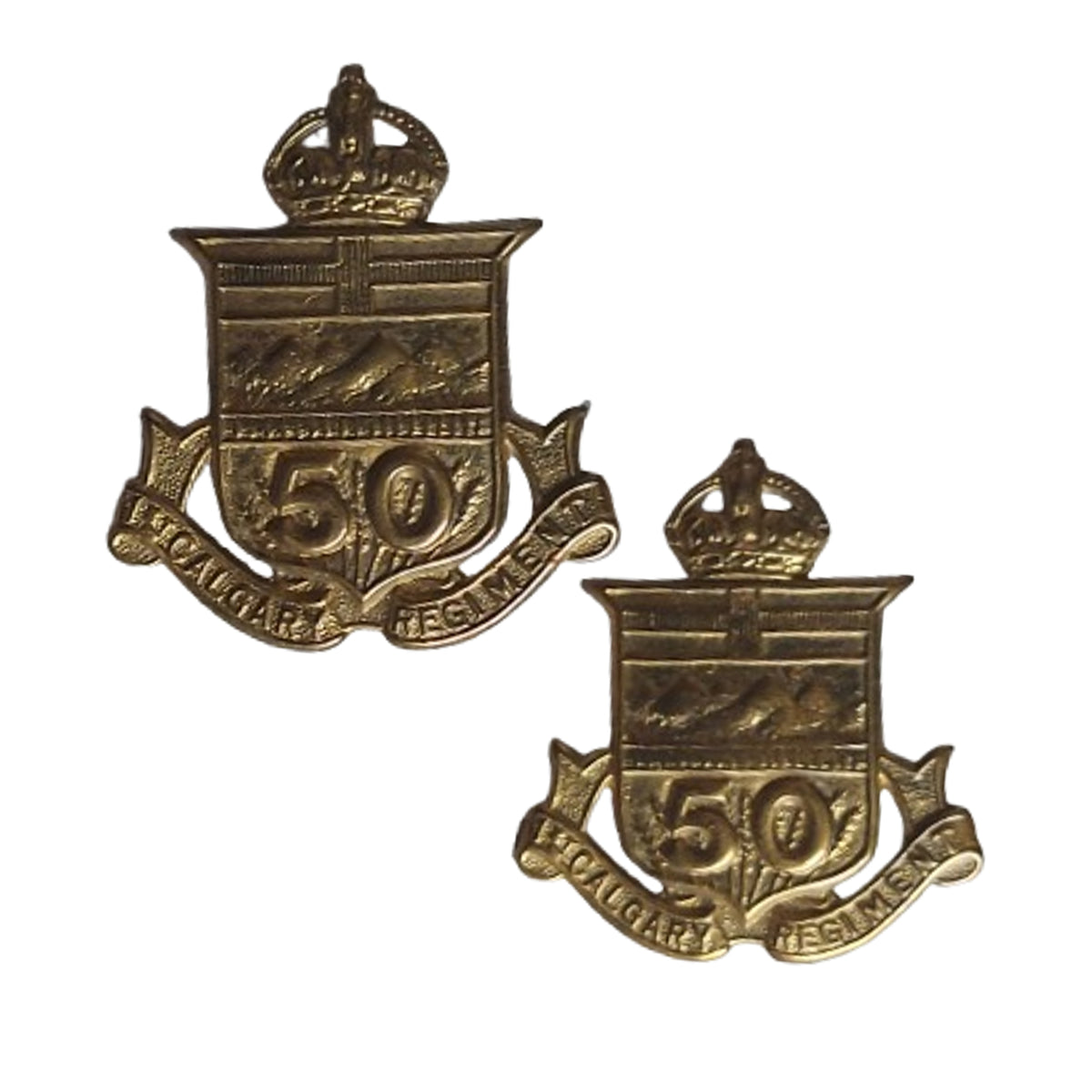 WW1 Canadian 50th Battalion Collar Badge Pair W. Scully
