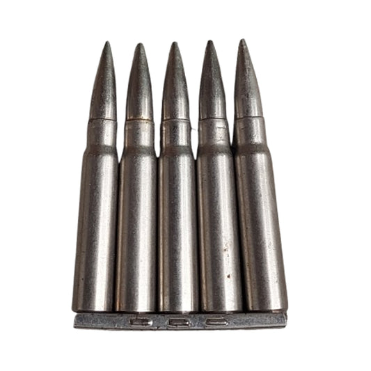 Post-WW2 Italian Inert BPD 8mm Dummy Cartridges On Stripper Clip 1953