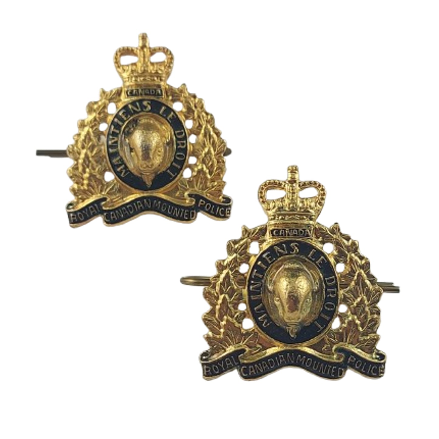 Post-WW2 Canadian QEII RCMP Royal Canadian Mounted Police Collar Badge Pair