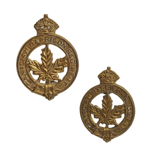 WW1 CEF Canadian Garrison Regiment Collar Badge Pair
