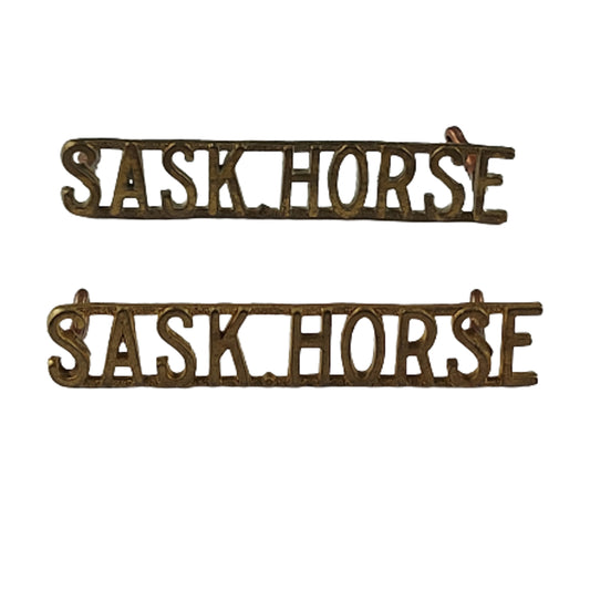 WW2 Canadian Saskatchewan Horse Brass Shoulder Title Pair