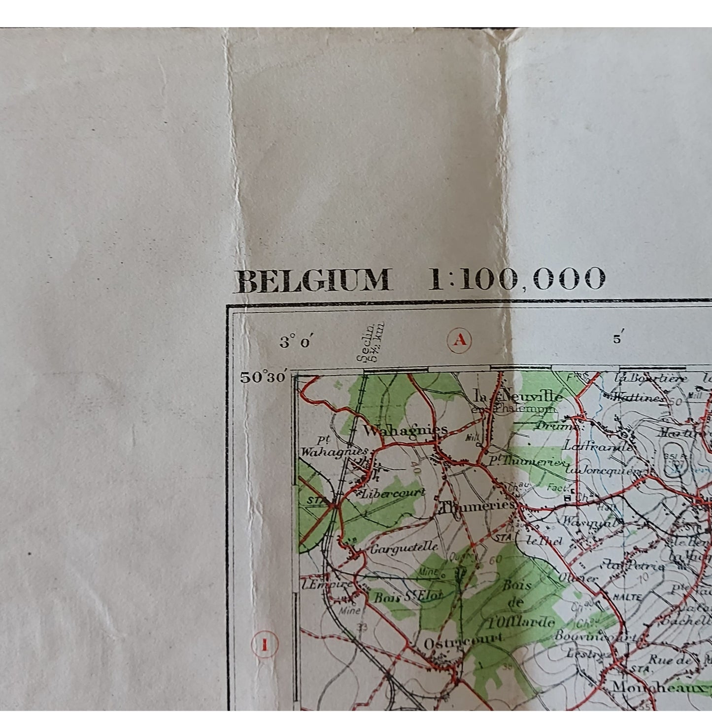 WW1 Linen Geographical Map Of Valeniennes Belgium