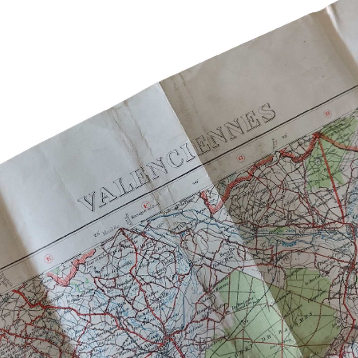 WW1 Linen Geographical Map Of Valeniennes Belgium