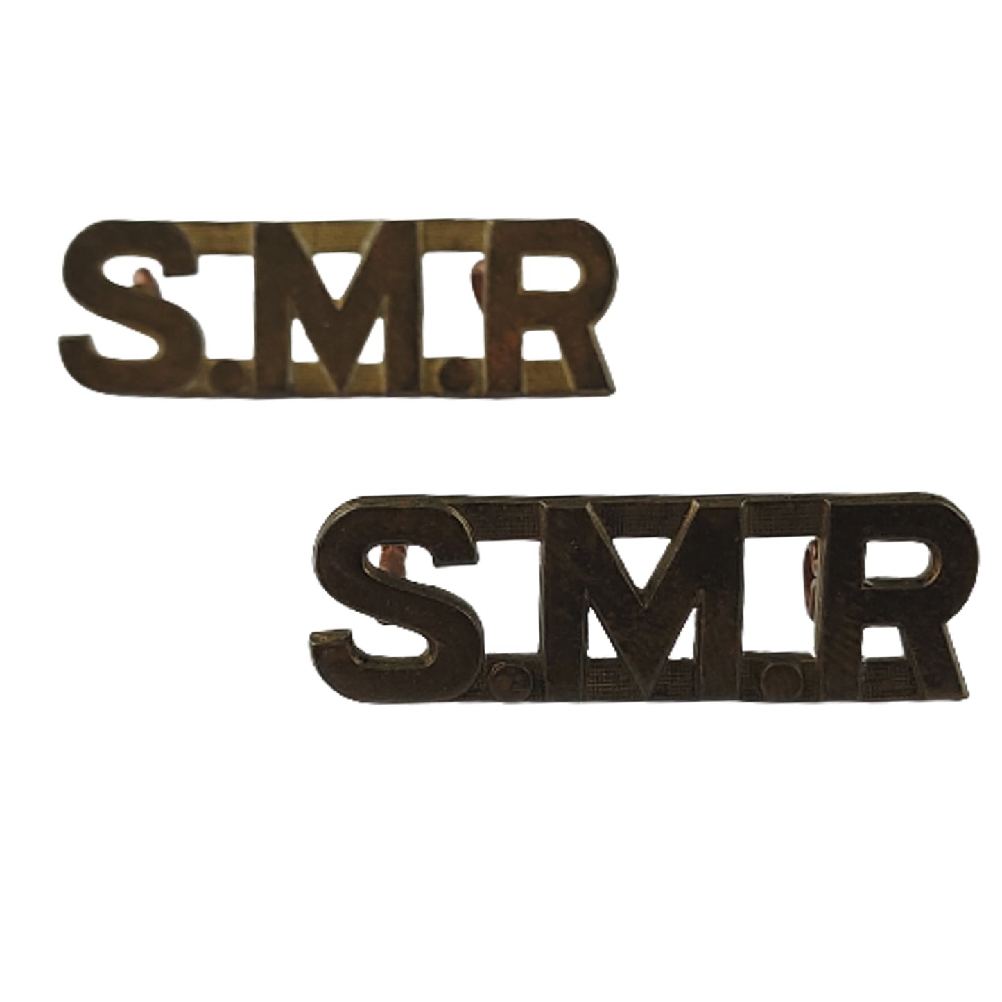 WW1 SMR Saskatchewan Mounted Rifles Brass Shoulder Title Pair -Scully Montreal