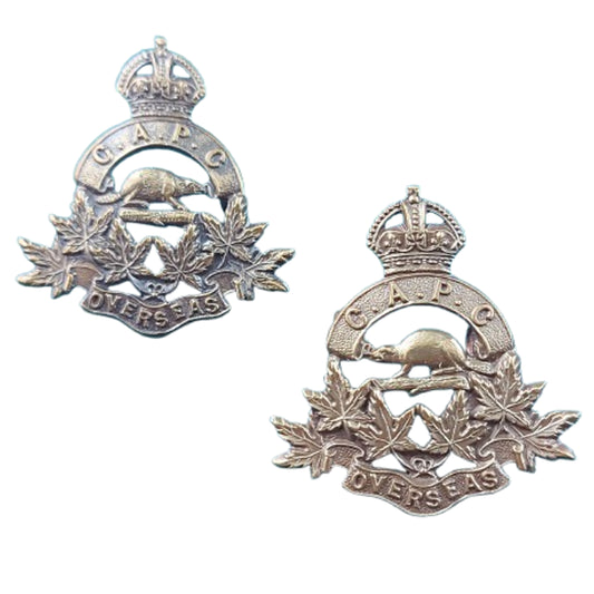 WW1 Canadian CAPC Canadian Army Pay Corps Collar Badge Pair Gaunt London