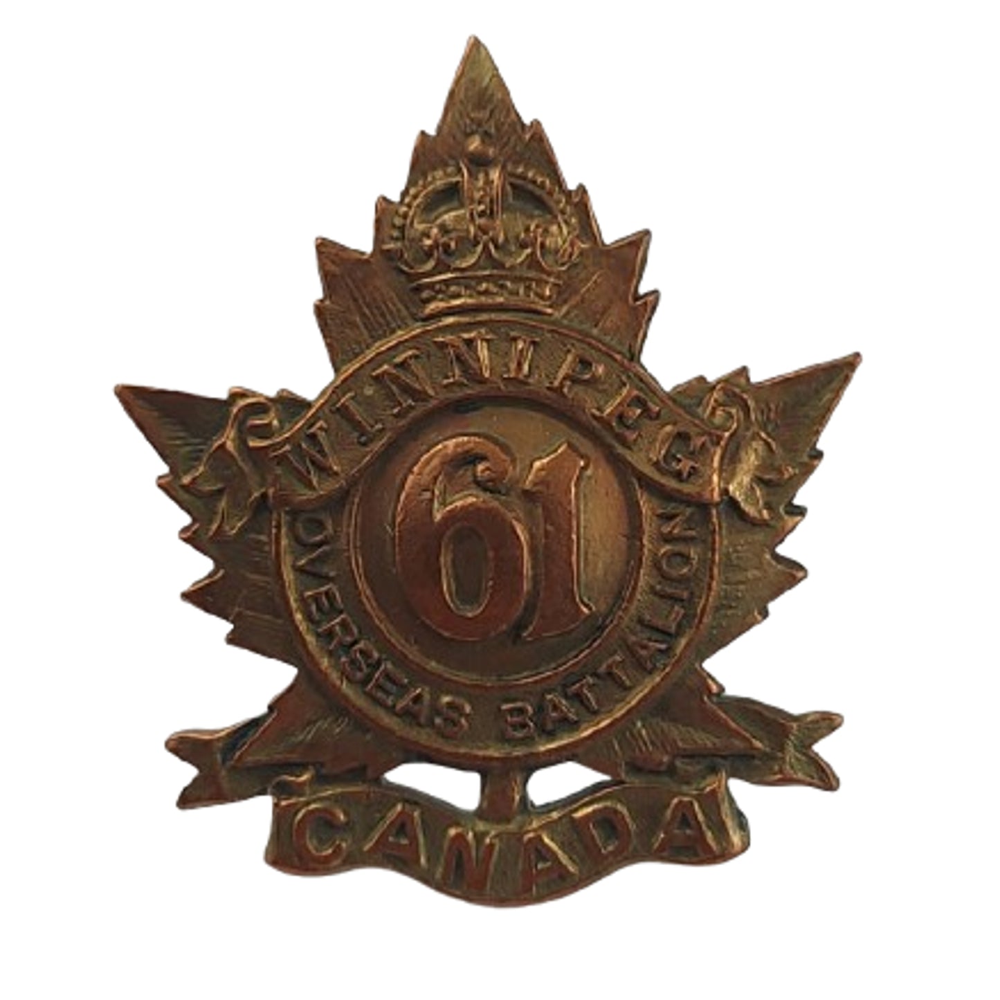 WW1 Canadian 61st Battalion Collar Badge Winnipeg Manitoba R.J. Inglis