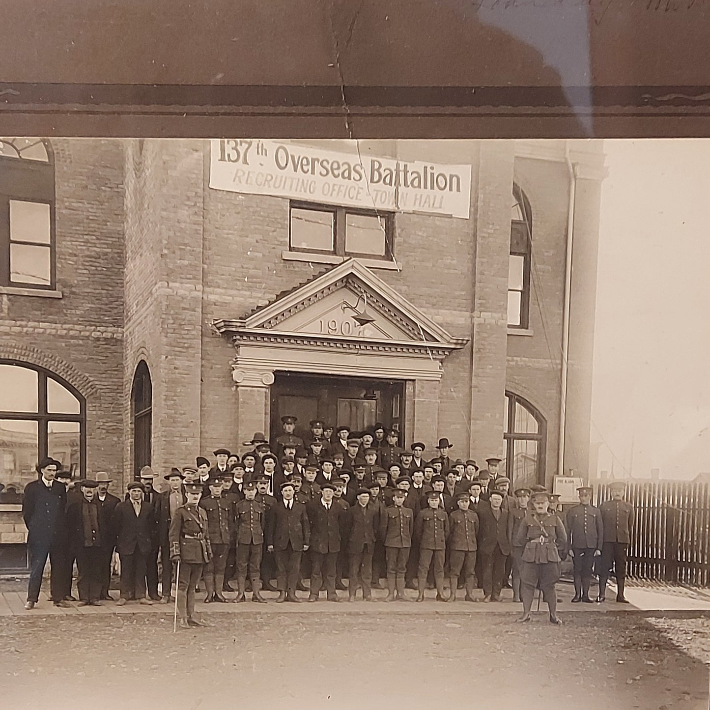 Framed WW1 Photo On Matte Board - 137th Battalion Recruiting Office Calgary Alberta