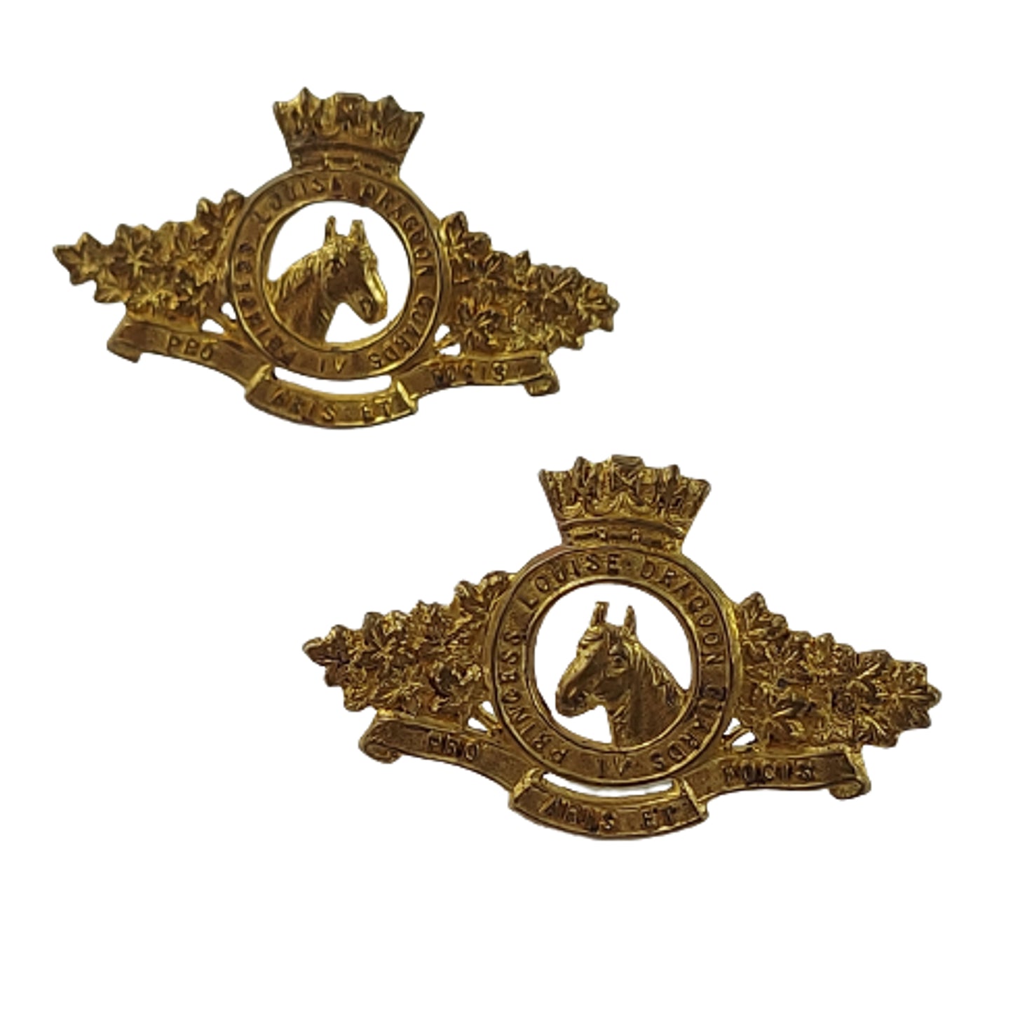 WW2 Canadian 4th Princess Louis Dragoon Guards Collar Badge Pair