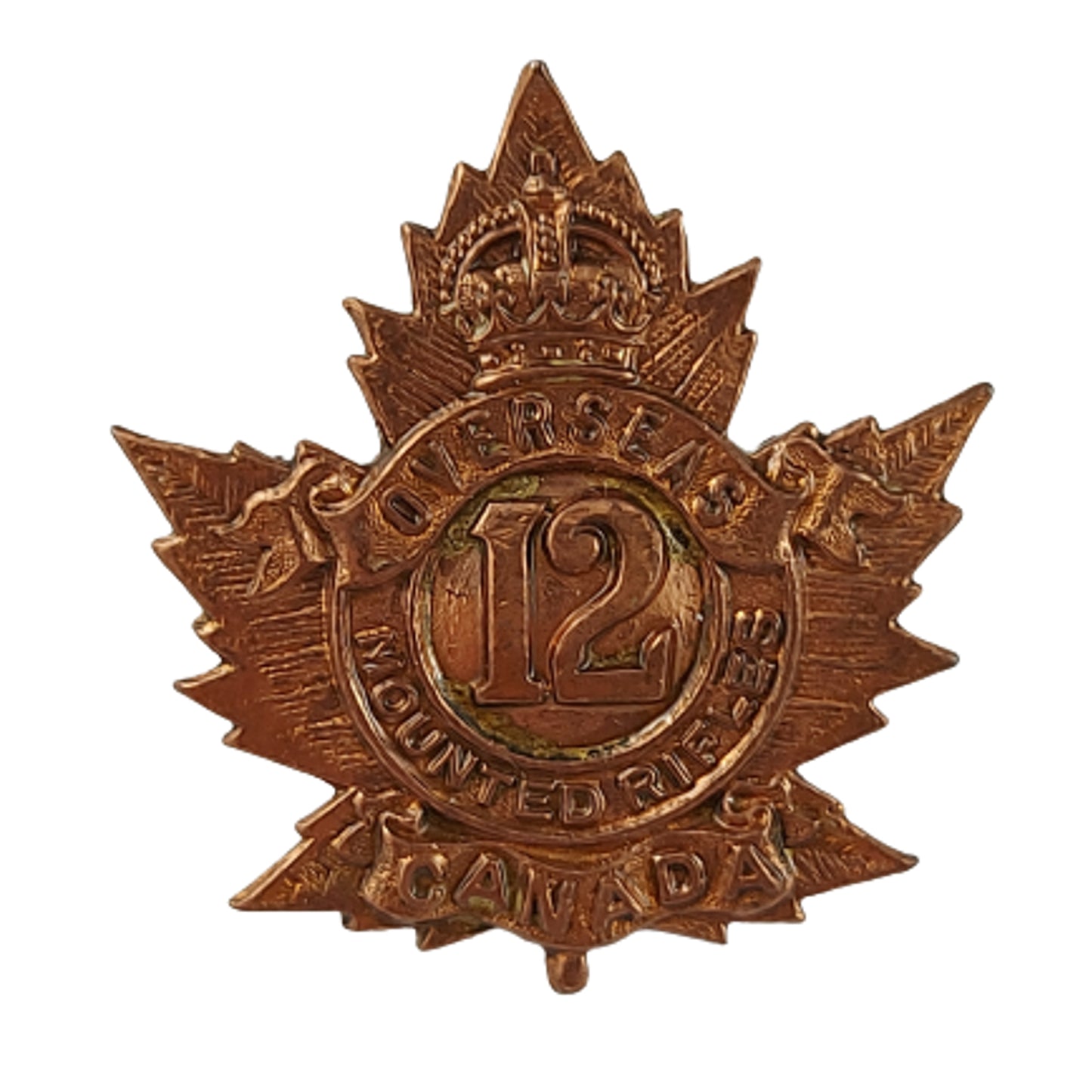 WW1 12th CMR Canadian Mounted Rifles Collar Badge R.J. Inglis