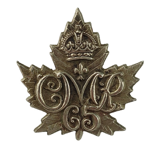 Pre-WW1 Canadian Militia 1902 65th Carabiniers Mont Royal Collar Badge