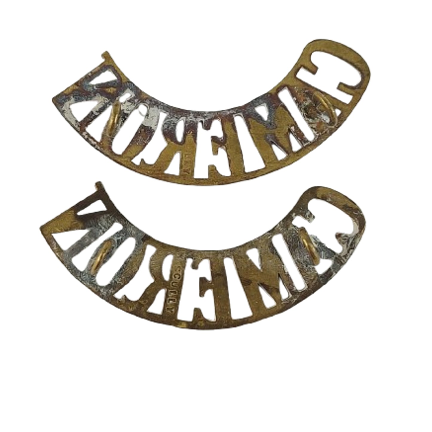 WW2 Canadian Queens Own Cameron Highlanders of Canada Brass Shoulder Title Pair