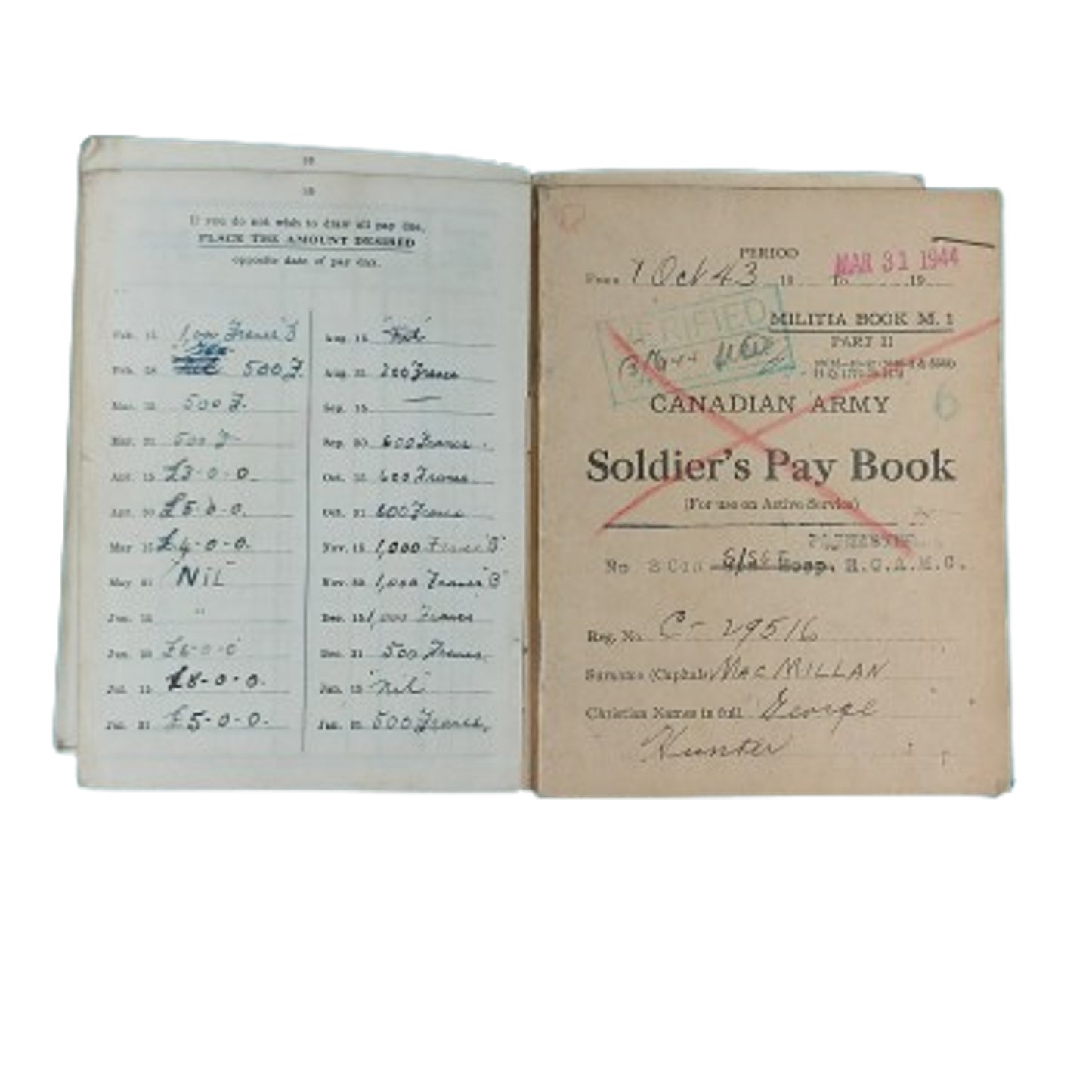 WW2 Canadian Pay Book Set RCAMC Royal Canadian Army Medical Corps Training Of Nurses