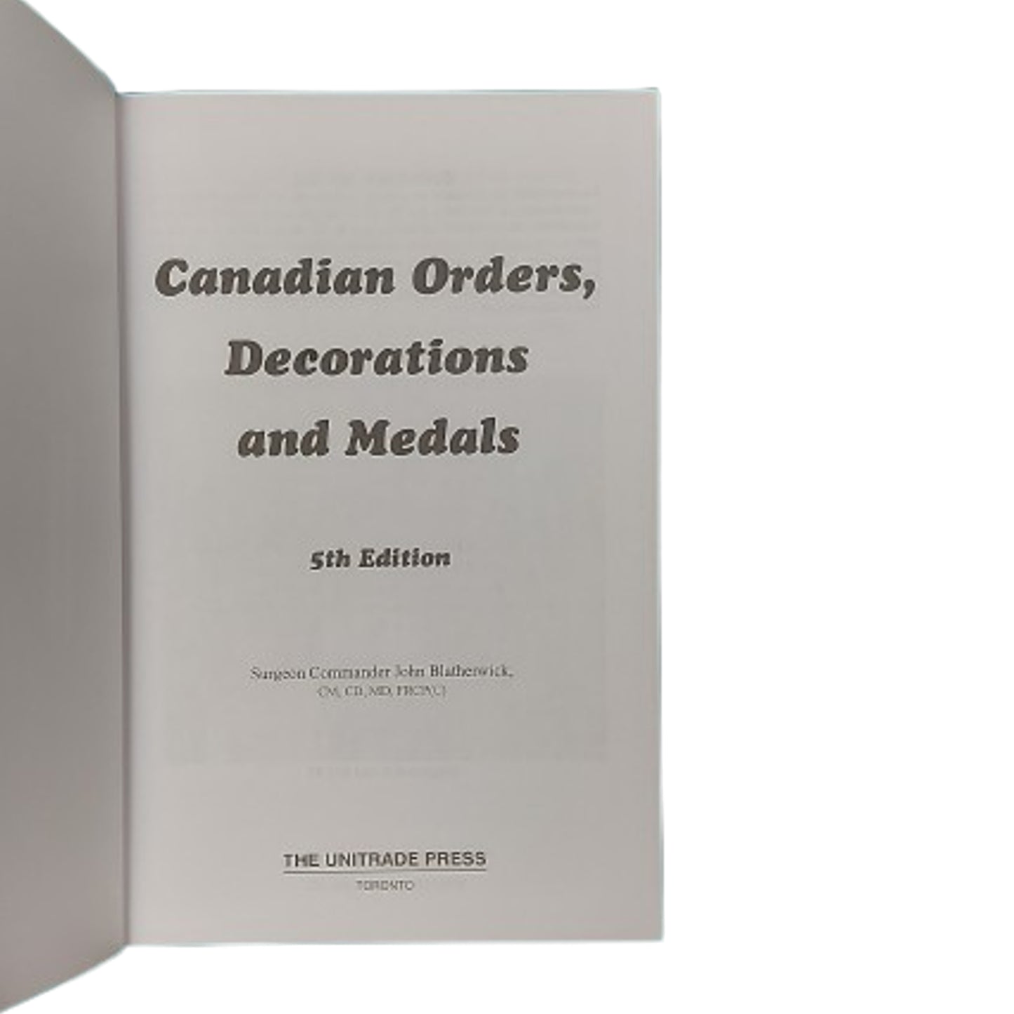 Reference Book Canadian Orders Decorations And Medals