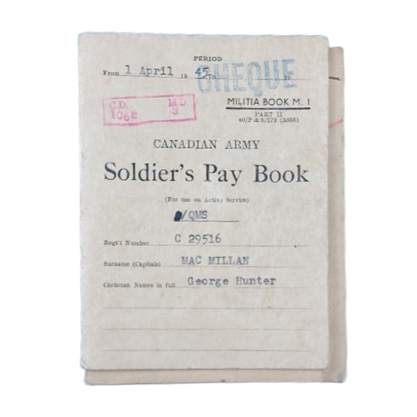 WW2 Canadian Pay Book Set RCAMC Royal Canadian Army Medical Corps Training Of Nurses