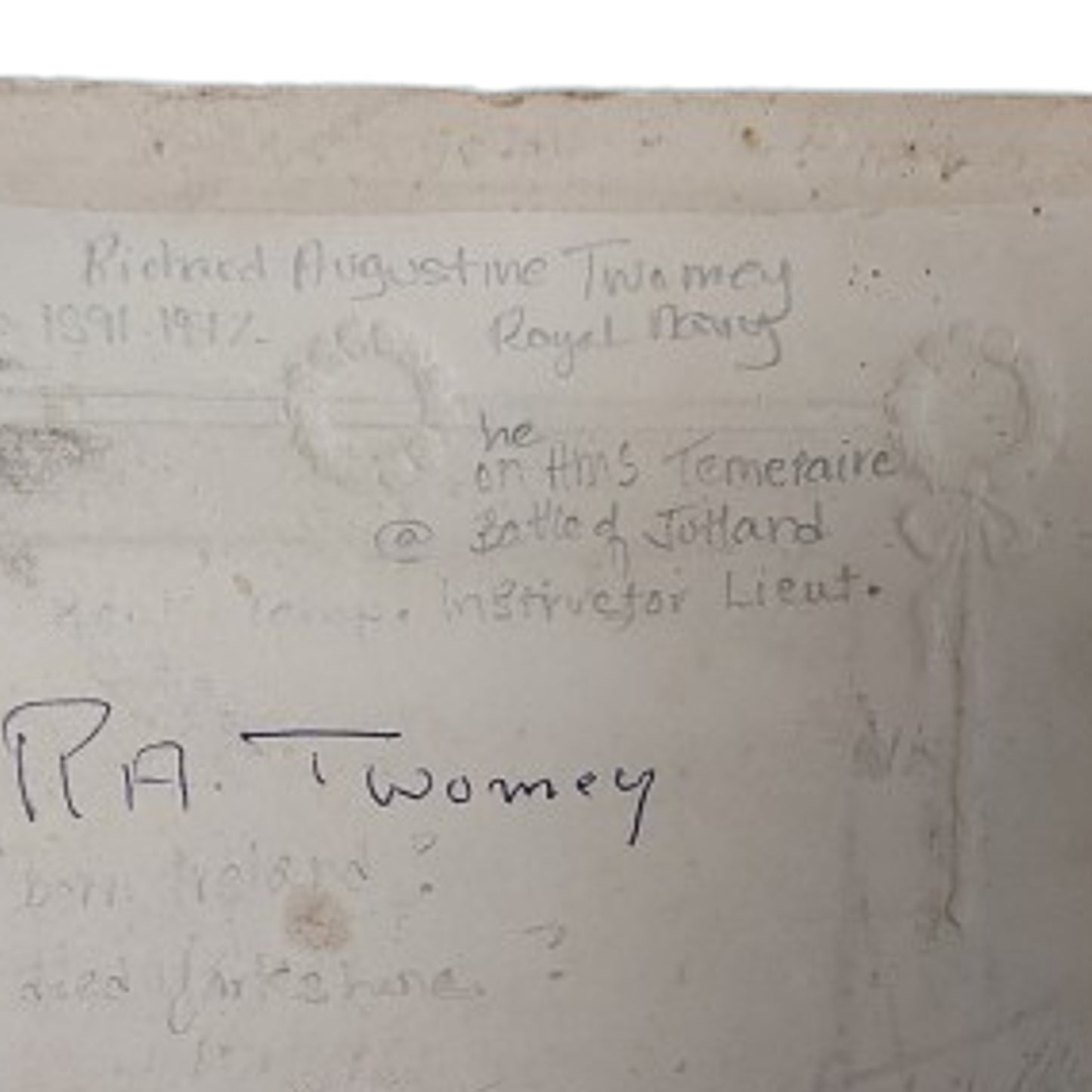 WW1 British Royal Navy Photograph on Matte Board R.A. Twomey HMS Temeraire